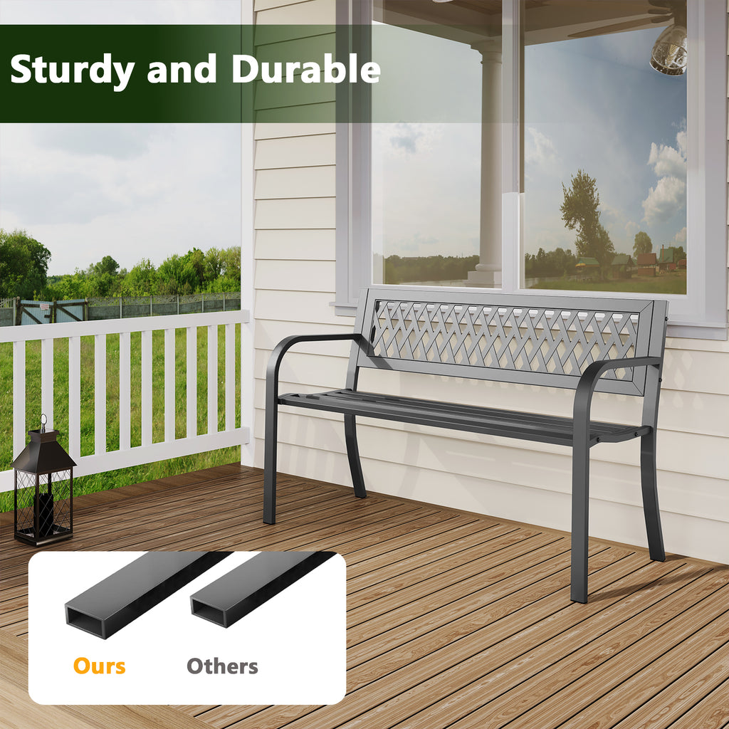 WASUHE 50" Outdoor Patio Bench for 2 Person - Heavy Duty Metal Frame, Weatherproof Garden Park Bench with Armrests, Easy 10-Min Assembly, Perfect for Front Porch Yard Deck
