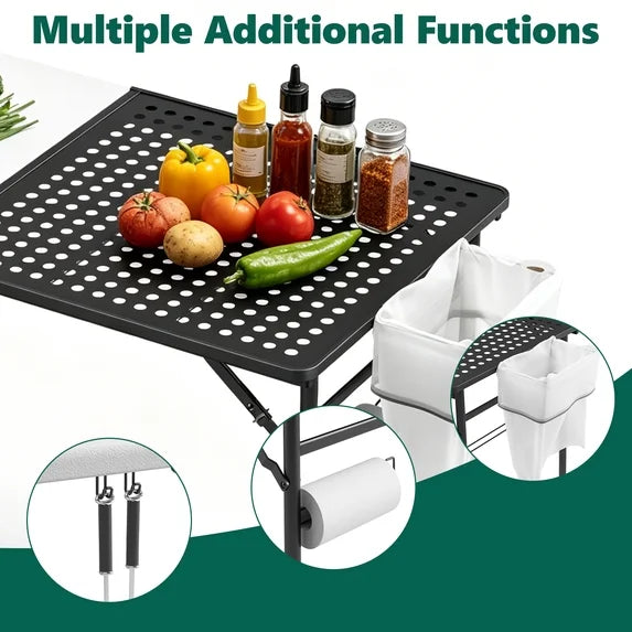 HaiNova Outdoor Folding Grill Table, 5 Foot Cook Table with Storage for Cooking Accessories, Foldable & Portable for Picnic, BBQ, and Party