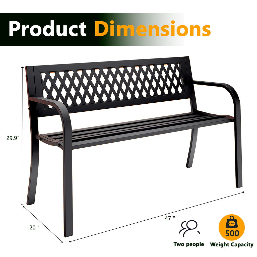 WASUHE 50" Outdoor Patio Bench for 2 Person - Heavy Duty Metal Frame, Weatherproof Garden Park Bench with Armrests, Easy 10-Min Assembly, Perfect for Front Porch Yard Deck
