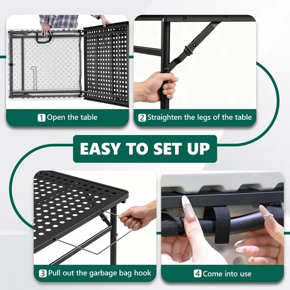 HaiNova Outdoor Folding Grill Table, 5 Foot Cook Table with Storage for Cooking Accessories, Foldable & Portable for Picnic, BBQ, and Party