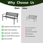 WASUHE 50" Outdoor Patio Bench for 2 Person - Heavy Duty Metal Frame, Weatherproof Garden Park Bench with Armrests, Easy 10-Min Assembly, Perfect for Front Porch Yard Deck