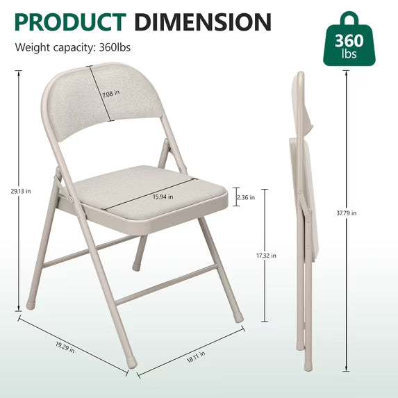 HaiNova Fabric Folding Chair 4 Pack, with Fabric Padded Cushion & Back, Metal Frame, Easy to Use and Store for Home, Office, Party, Black