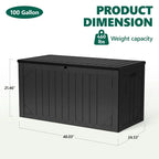 HaiNova 100 Gallon Outdoor Storage Resin Deck Box, Lockable Patio Outdoor Storage Box for Furniture, Garden Tools and Tools Storage, Waterproof, Gray