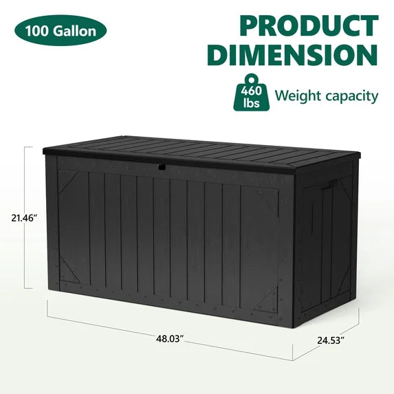 HaiNova 100 Gallon Outdoor Storage Resin Deck Box, Lockable Patio Outdoor Storage Box for Furniture, Garden Tools and Tools Storage, Waterproof, Gray