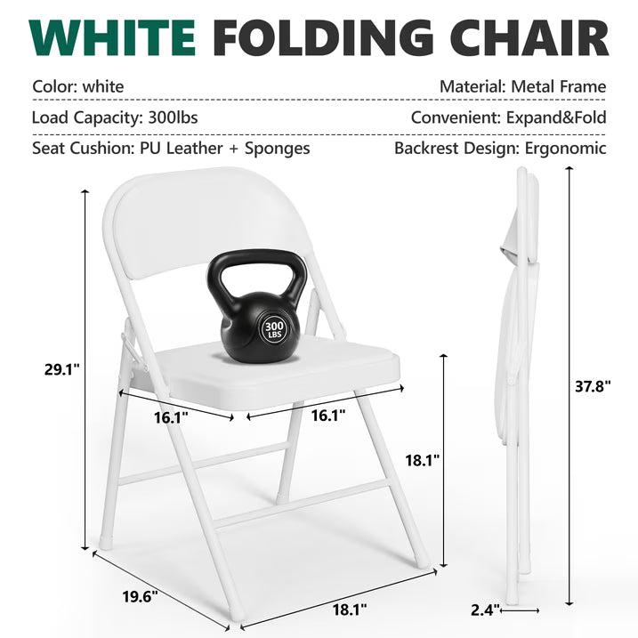 HaiNova 6 Pack Folding Chairs with Comfortable Cushion, Leather Padded Cushion Chair with Stainless Steel Frame for Home and Office, Gatherings, Black