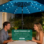 HaiNova 9ft Solar Patio Umbrella, Tilt Adjustment LED Outdoor Umbrella with 8 Reinforced Ribs for Garden, Backyard, Pool, Deep Blue