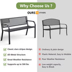 HaiNova Metal Outdoor Bench, 47in Patio Garden Benches with National Flag Pattern Backrest for Backyard, Lawn, Deck, Porch, Park, Red