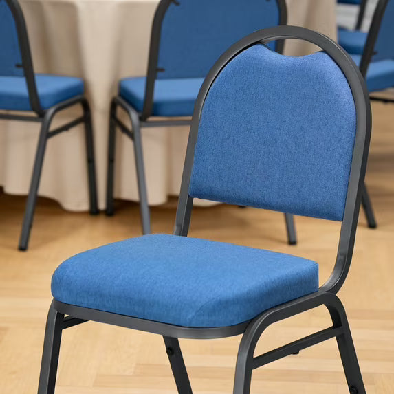 HaiNova Dome Back Stack Chair 4 Pack, with Black Vinyl Seat and Back, 500-lb Weight Capacity, Black Steel Frame, for Banquets, Weddings, Black
