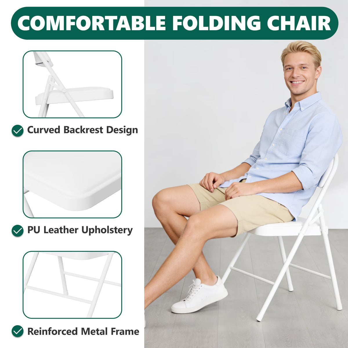 HaiNova 6 Pack Folding Chairs with Comfortable Cushion, Leather Padded Cushion Chair with Stainless Steel Frame for Home and Office, Gatherings, Black