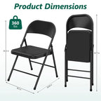 HaiNova All Iron Steel Folding Chair 4 Pack,Durable Portable,Capacity 350 lbs, Indoor/Outdoor Dual-Use Seating for Various Occasions, Black