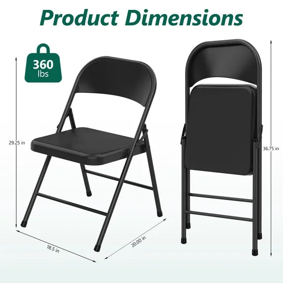 HaiNova All Iron Steel Folding Chair 4 Pack,Durable Portable,Capacity 350 lbs, Indoor/Outdoor Dual-Use Seating for Various Occasions, Black