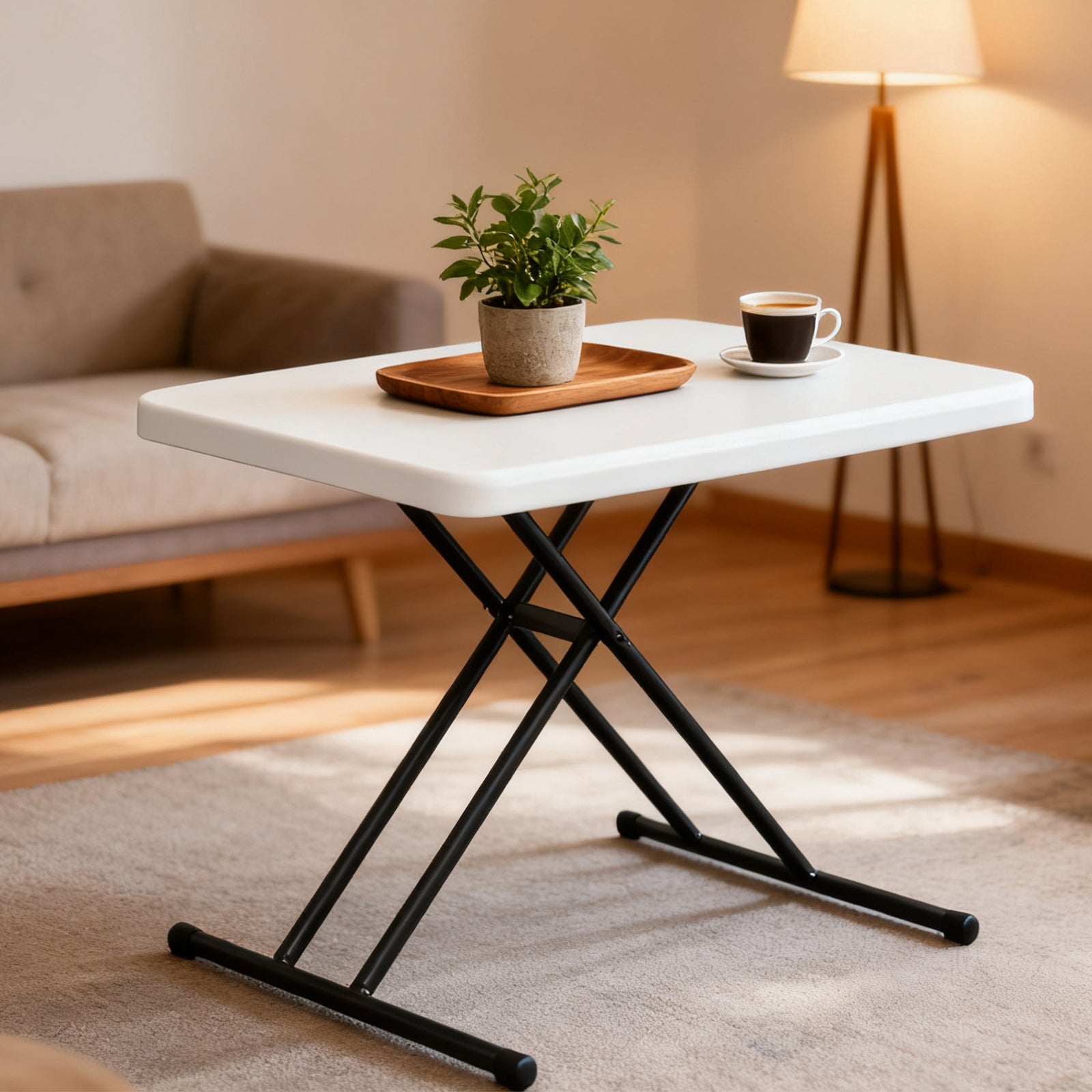 WASUHE 30" Folding TV Tray Table, Height Adjustable Utility Small Folding Table for Sofa, Patio, Camping, Indoor/Outdoor