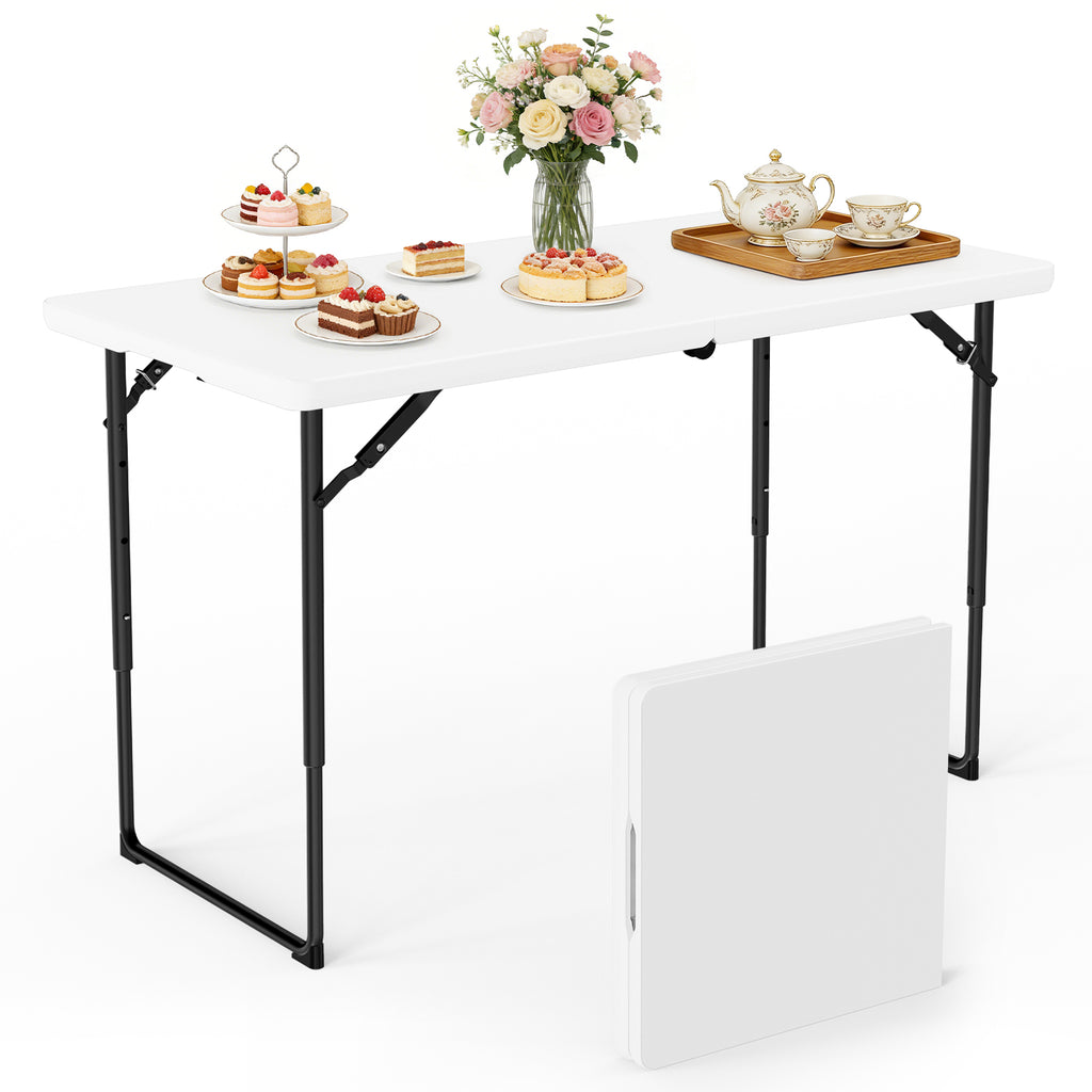 WASUHE Folding Table 4 FT Lightweight Table, Plastic Rectangular Indoor Outdoor Table Iron Legs Fold-in-Half, Easy to Store, Perfect for Party, Camping, Dining, Wedding, Events