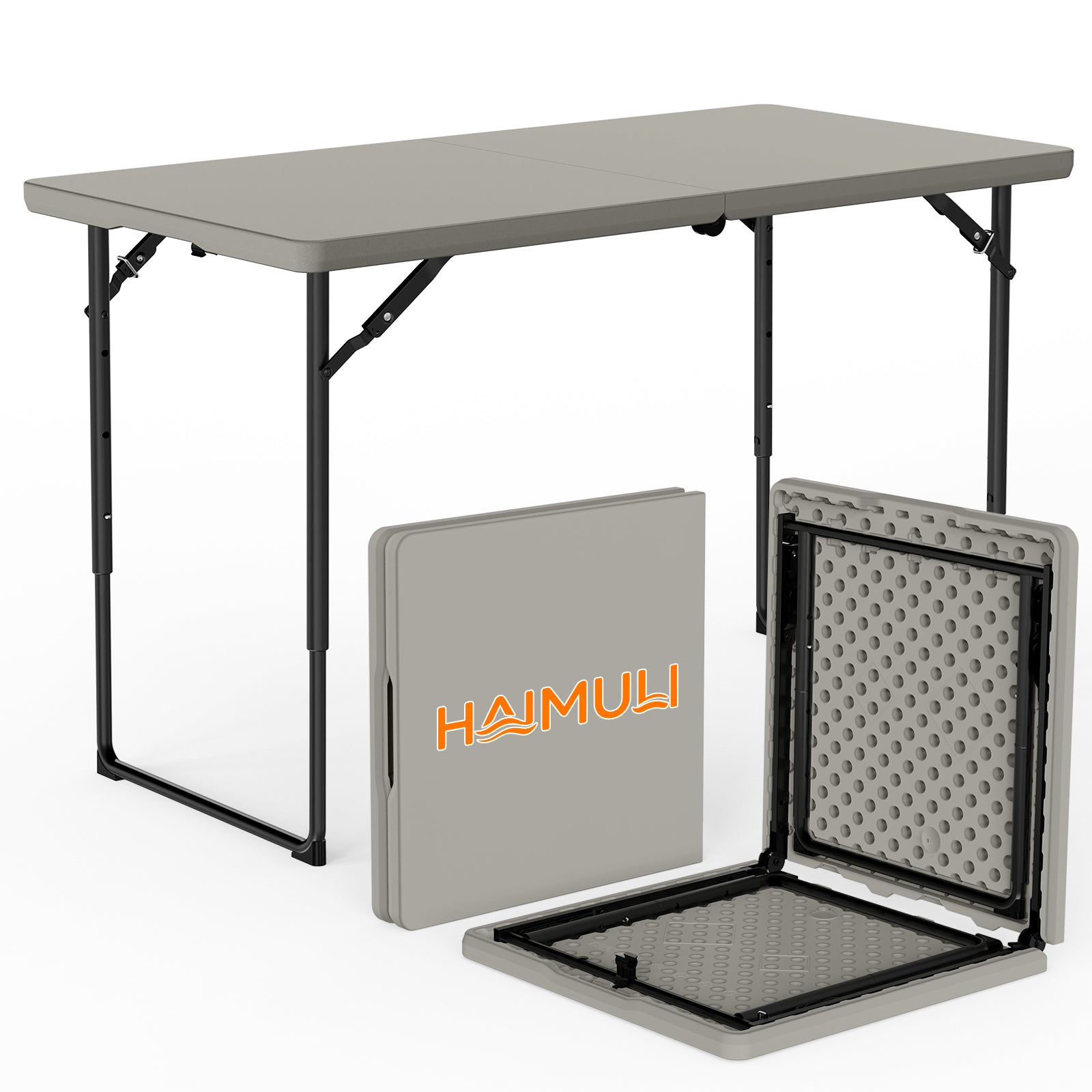 4ft Folding Table - Heavy Duty Fold-in-Half Plastic Table, Portable Utility Tables with Adjustable Height Steel Legs for Events, Camping, Indoor & Outdoor Use (White)