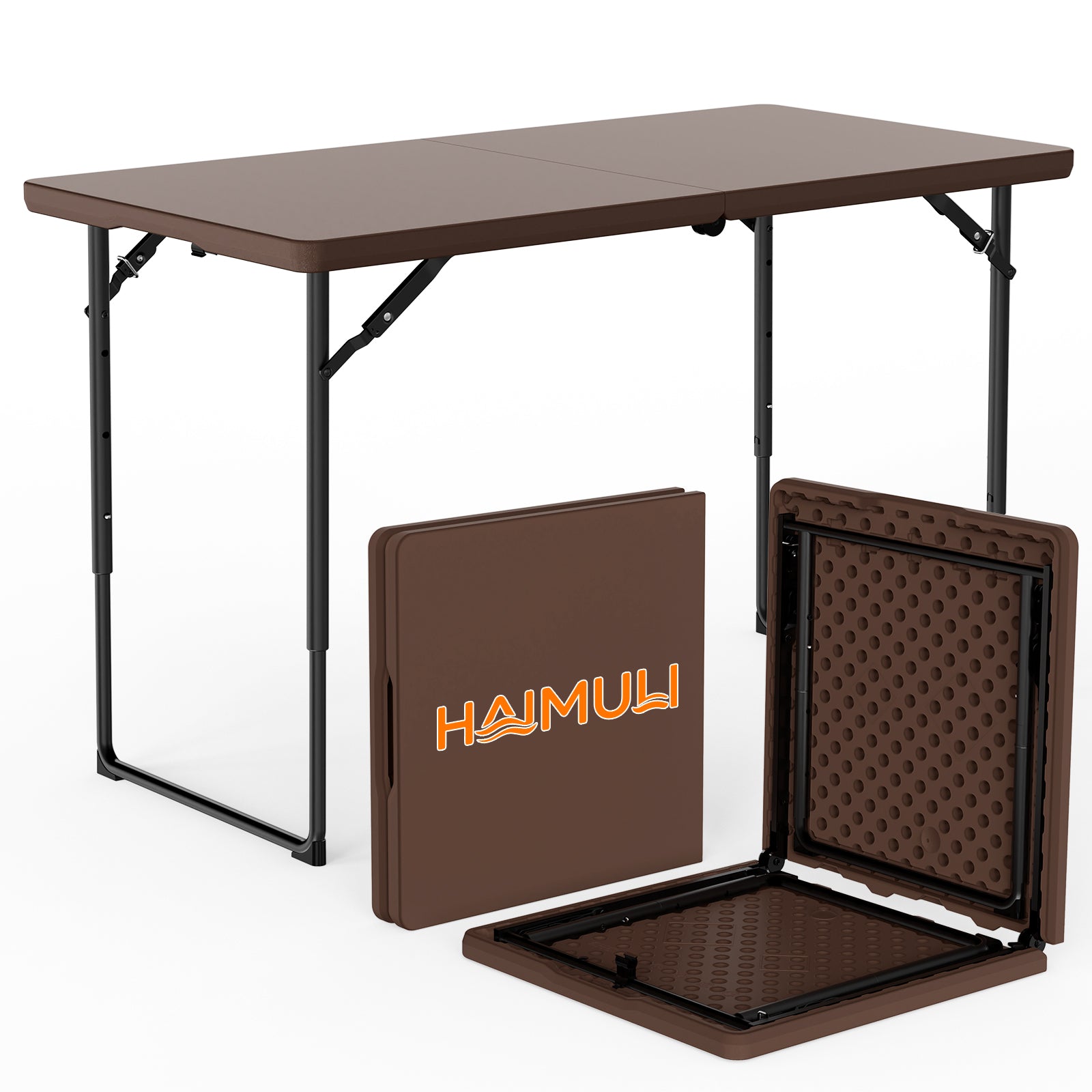 4ft Folding Table - Heavy Duty Fold-in-Half Plastic Table, Portable Utility Tables with Adjustable Height Steel Legs for Events, Camping, Indoor & Outdoor Use (White)