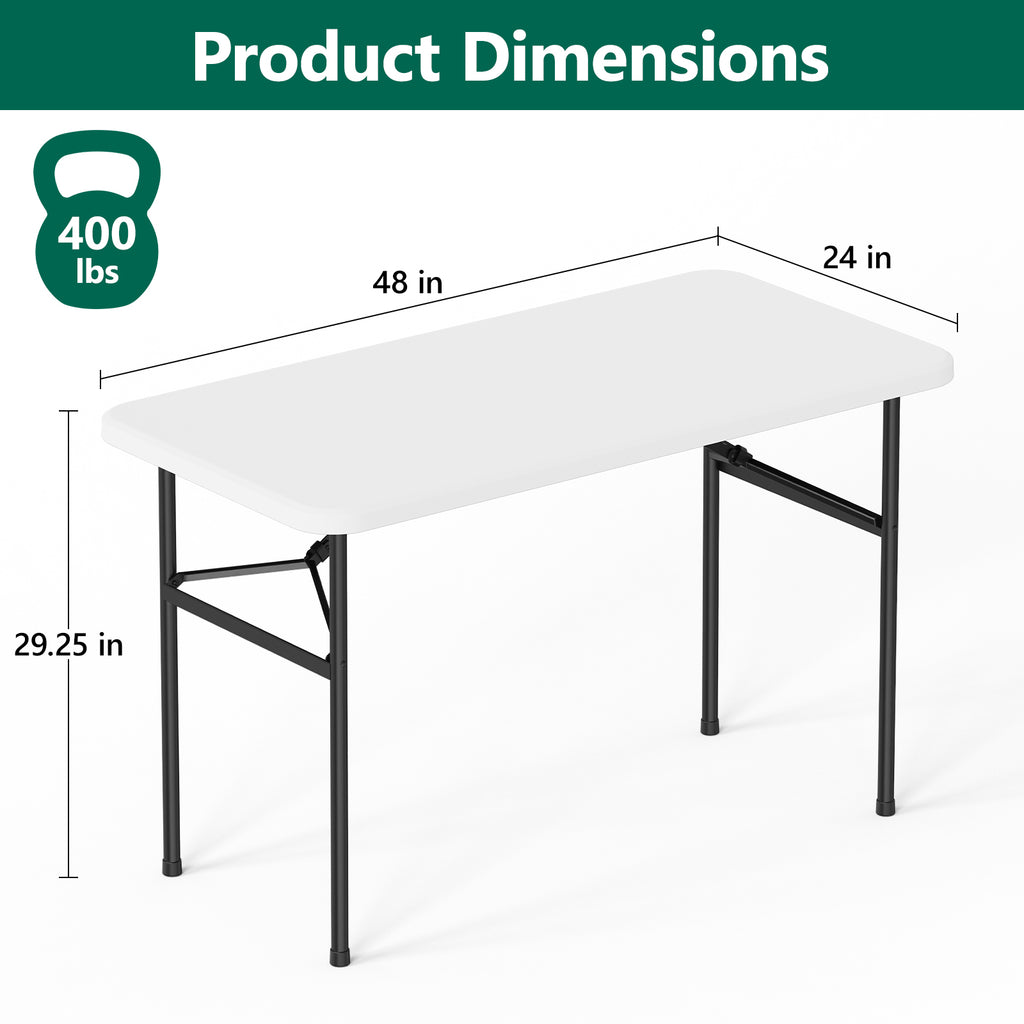 WASUHE 4 FT White Plastic Folding Table, Portable Long Foldable Table for Indoor/Outdoor Events, Picnics, Camping, Parties & Trade Shows