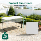 WASUHE Folding Table 4 FT Lightweight Table, Plastic Rectangular Indoor Outdoor Table Iron Legs Fold-in-Half, Easy to Store, Perfect for Party, Camping, Dining, Wedding, Events