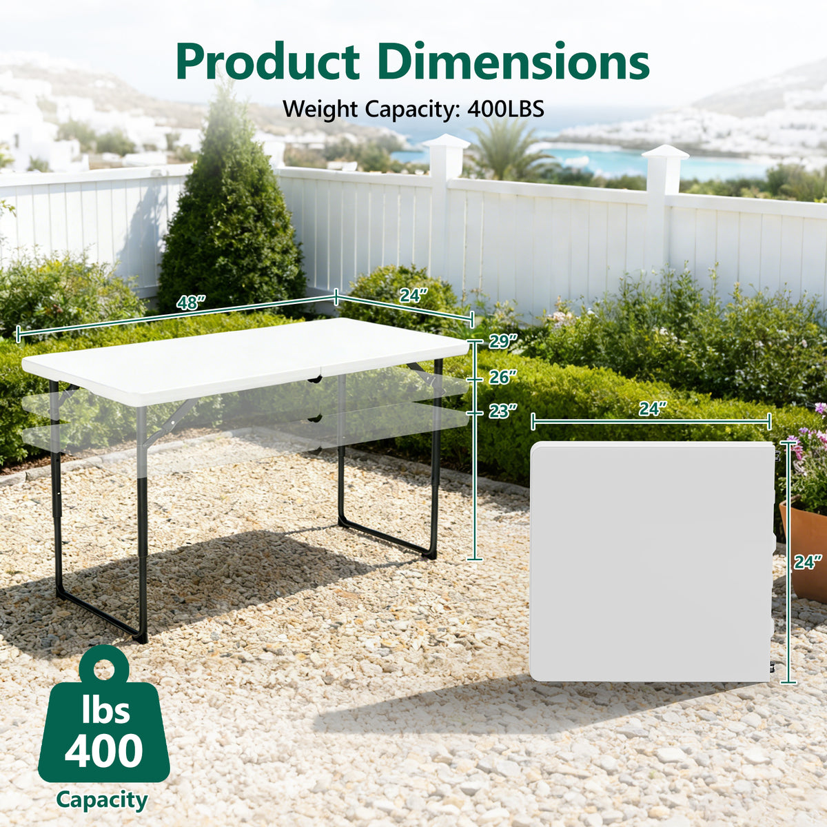 WASUHE Folding Table 4 FT Lightweight Table, Plastic Rectangular Indoor Outdoor Table Iron Legs Fold-in-Half, Easy to Store, Perfect for Party, Camping, Dining, Wedding, Events
