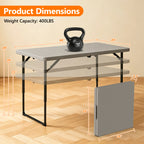 4ft Folding Table - Heavy Duty Fold-in-Half Plastic Table, Portable Utility Tables with Adjustable Height Steel Legs for Events, Camping, Indoor & Outdoor Use (White)