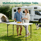 WASUHE Folding Table 4 FT Lightweight Table, Plastic Rectangular Indoor Outdoor Table Iron Legs Fold-in-Half, Easy to Store, Perfect for Party, Camping, Dining, Wedding, Events