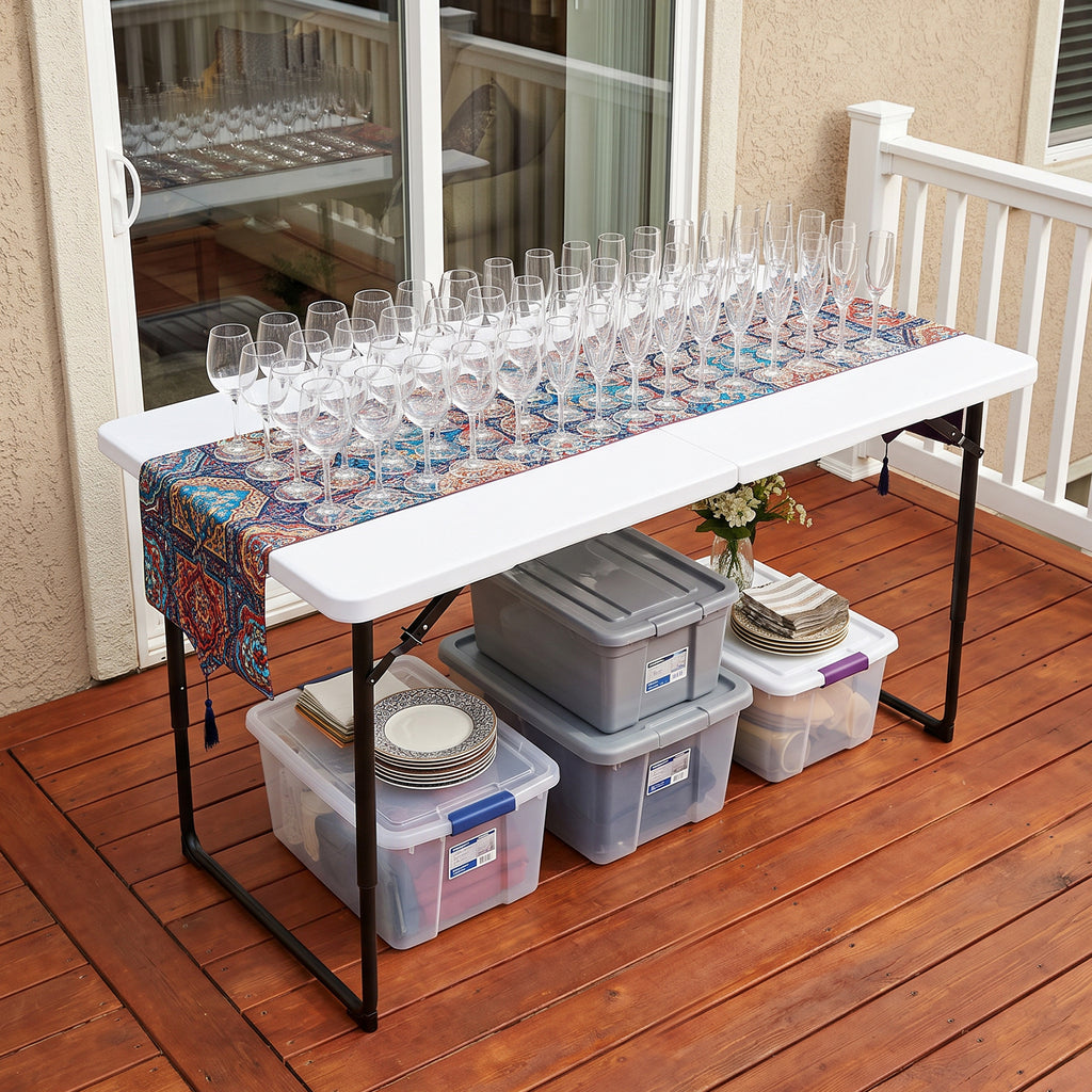 WASUHE 4FT Folding Table, Adjustable Height Portable Table With Handle, Perfect for Party, Dining, Wedding, Events, White