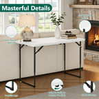 WASUHE Folding Table 4 FT Lightweight Table, Plastic Rectangular Indoor Outdoor Table Iron Legs Fold-in-Half, Easy to Store, Perfect for Party, Camping, Dining, Wedding, Events