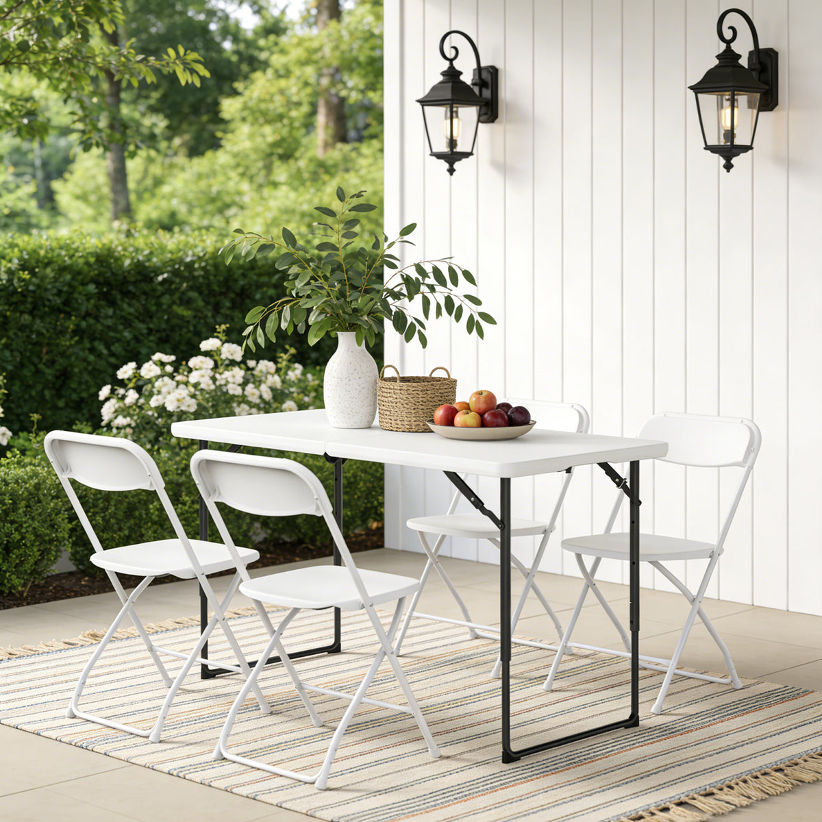 WASUHE Folding Table 4 FT Lightweight Table, Plastic Rectangular Indoor Outdoor Table Iron Legs Fold-in-Half, Easy to Store, Perfect for Party, Camping, Dining, Wedding, Events