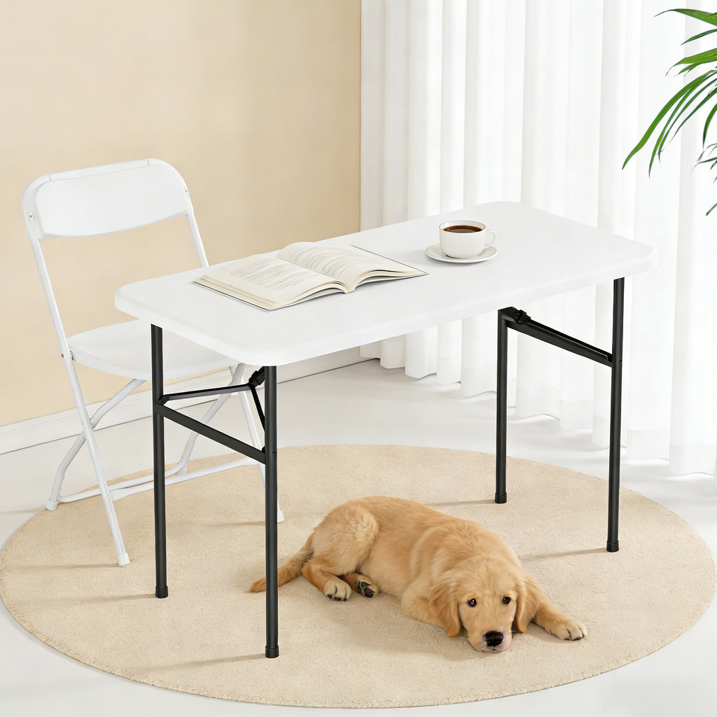 WASUHE 4 FT White Plastic Folding Table, Portable Long Foldable Table for Indoor/Outdoor Events, Picnics, Camping, Parties & Trade Shows