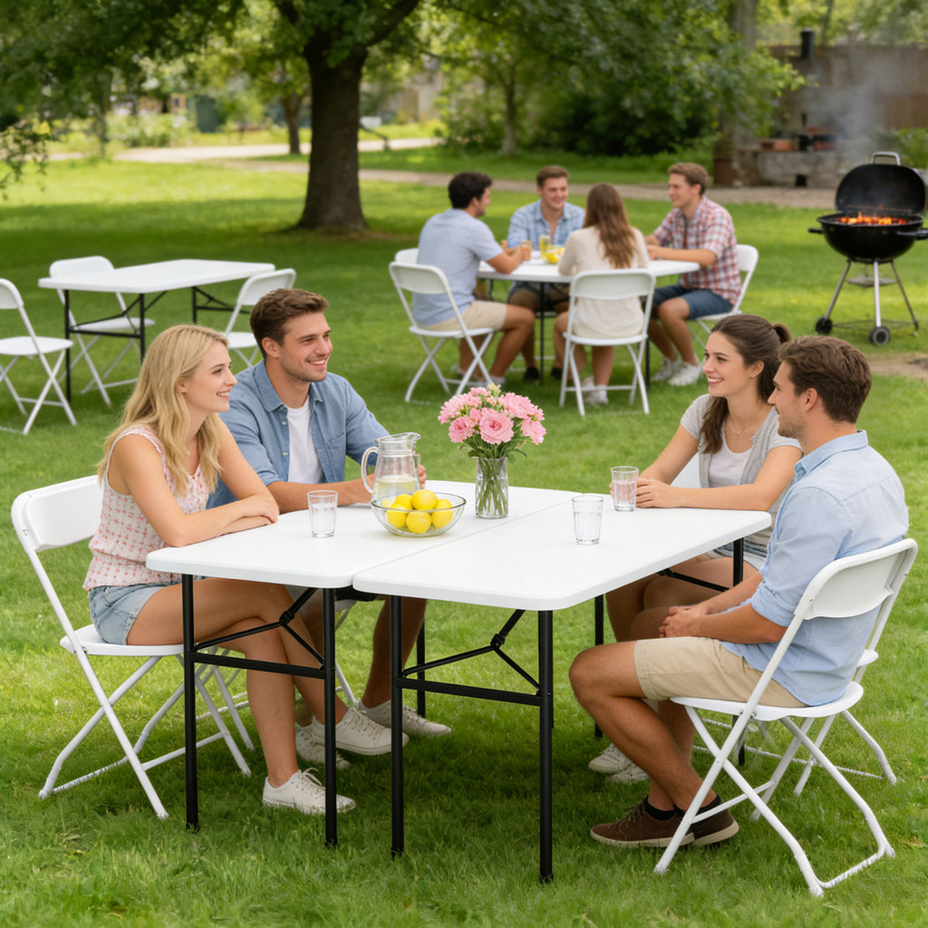 WASUHE 4 FT White Plastic Folding Table, Portable Long Foldable Table for Indoor/Outdoor Events, Picnics, Camping, Parties & Trade Shows