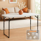 4ft Folding Table - Heavy Duty Fold-in-Half Plastic Table, Portable Utility Tables with Adjustable Height Steel Legs for Events, Camping, Indoor & Outdoor Use (White)