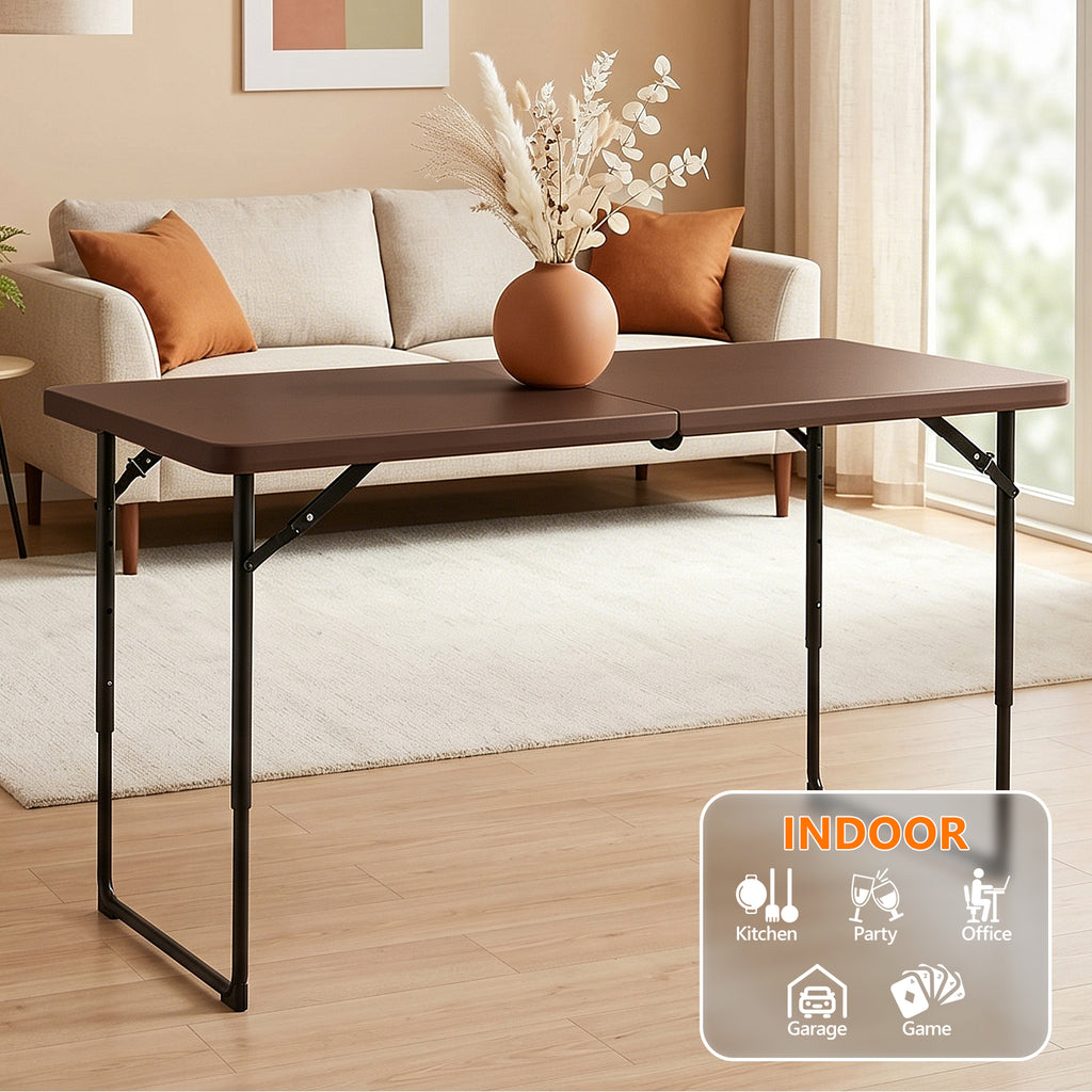 4ft Folding Table - Heavy Duty Fold-in-Half Plastic Table, Portable Utility Tables with Adjustable Height Steel Legs for Events, Camping, Indoor & Outdoor Use (White)