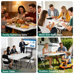 WASUHE Folding Table 4 FT Lightweight Table, Plastic Rectangular Indoor Outdoor Table Iron Legs Fold-in-Half, Easy to Store, Perfect for Party, Camping, Dining, Wedding, Events