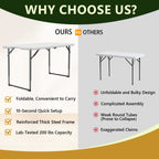 WASUHE Folding Table 4 FT Lightweight Table, Plastic Rectangular Indoor Outdoor Table Iron Legs Fold-in-Half, Easy to Store, Perfect for Party, Camping, Dining, Wedding, Events