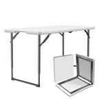 WASUHE Folding Table 4 FT Lightweight Table, Plastic Rectangular Indoor Outdoor Table Iron Legs Fold-in-Half, Easy to Store, Perfect for Party, Camping, Dining, Wedding, Events