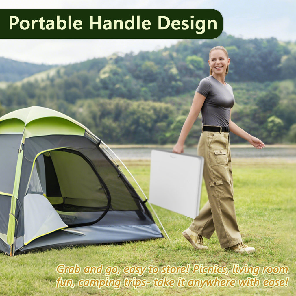 WASUHE Folding Table 4 FT Lightweight Table, Plastic Rectangular Indoor Outdoor Table Iron Legs Fold-in-Half, Easy to Store, Perfect for Party, Camping, Dining, Wedding, Events