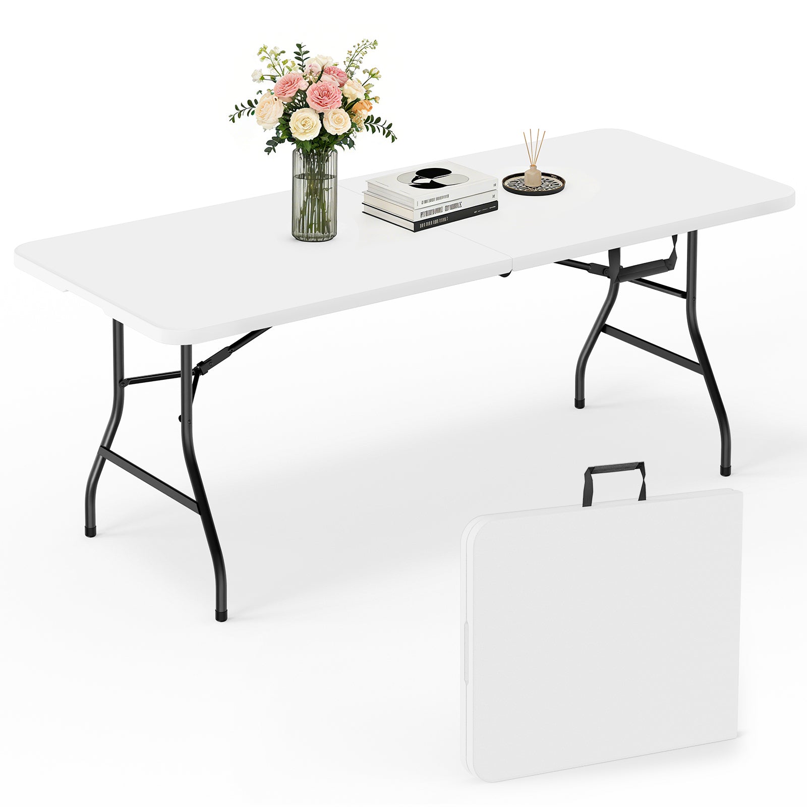WASUHE 6FT Portable Folding Table, Outdoor Dining Table Mesas Para Fiestas Portable Folding Square Card Table