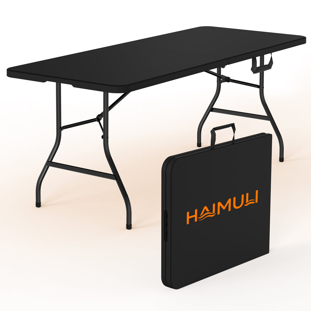 6ft Folding Table - Heavy Duty Fold-in-Half Plastic Table, Portable Utility Tables with Steel Legs for Events, Camping, Indoor & Outdoor Use (White)