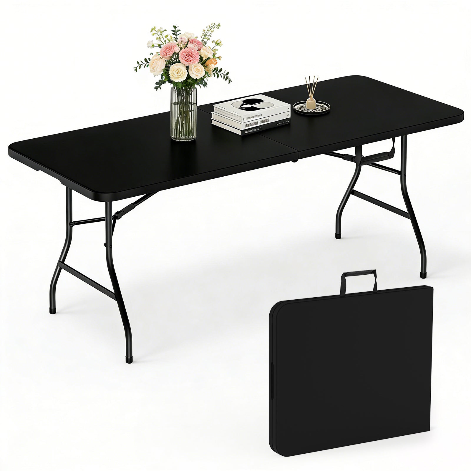 WASUHE 6FT Portable Folding Table, Outdoor Dining Table Mesas Para Fiestas Portable Folding Square Card Table