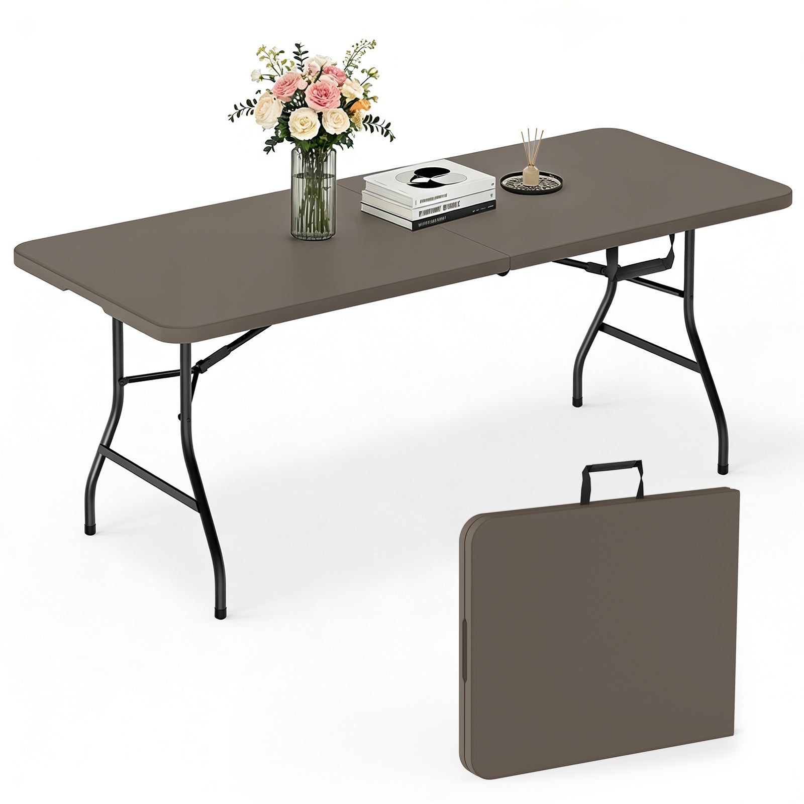 WASUHE 6FT Portable Folding Table, Outdoor Dining Table Mesas Para Fiestas Portable Folding Square Card Table
