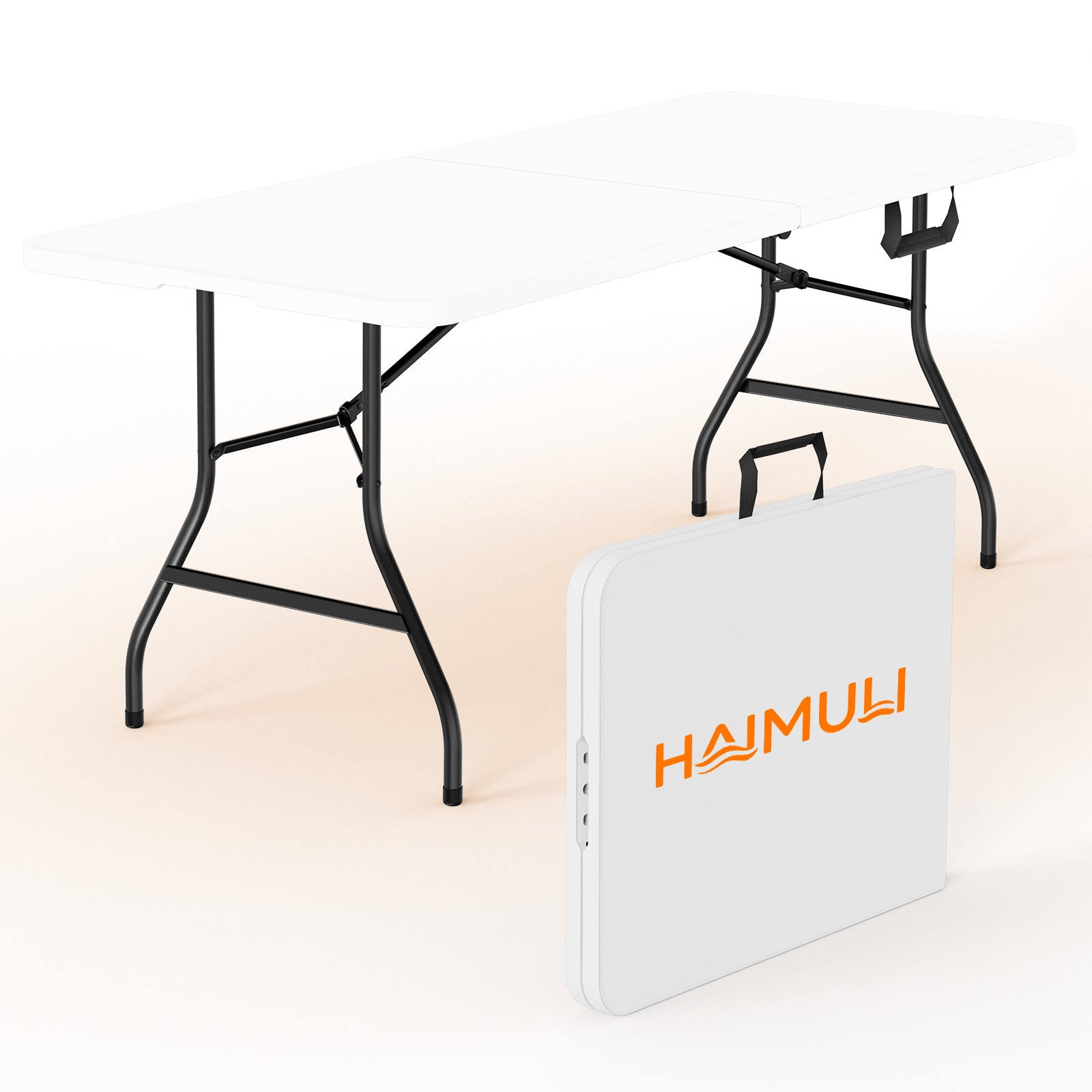 6ft Folding Table - Heavy Duty Fold-in-Half Plastic Table, Portable Utility Tables with Steel Legs for Events, Camping, Indoor & Outdoor Use (White)