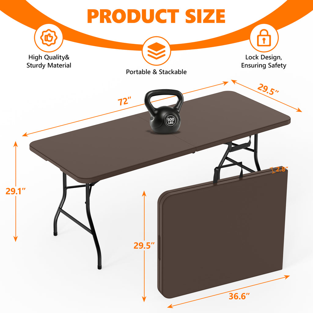 6ft Folding Table - Heavy Duty Fold-in-Half Plastic Table, Portable Utility Tables with Steel Legs for Events, Camping, Indoor & Outdoor Use (White)