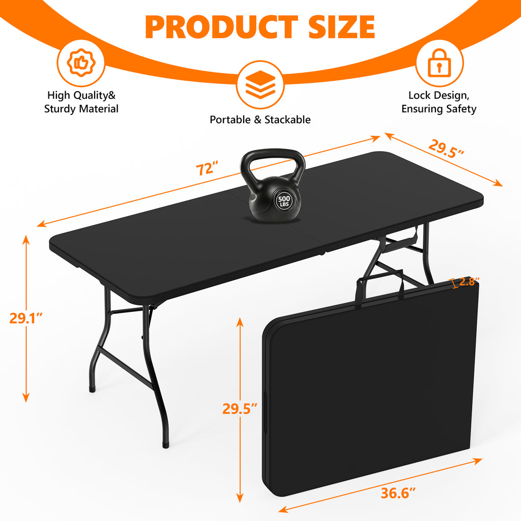 6ft Folding Table - Heavy Duty Fold-in-Half Plastic Table, Portable Utility Tables with Steel Legs for Events, Camping, Indoor & Outdoor Use (White)
