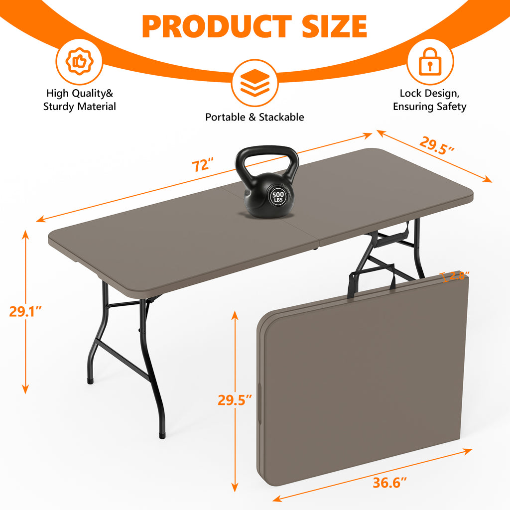 6ft Folding Table - Heavy Duty Fold-in-Half Plastic Table, Portable Utility Tables with Steel Legs for Events, Camping, Indoor & Outdoor Use (White)