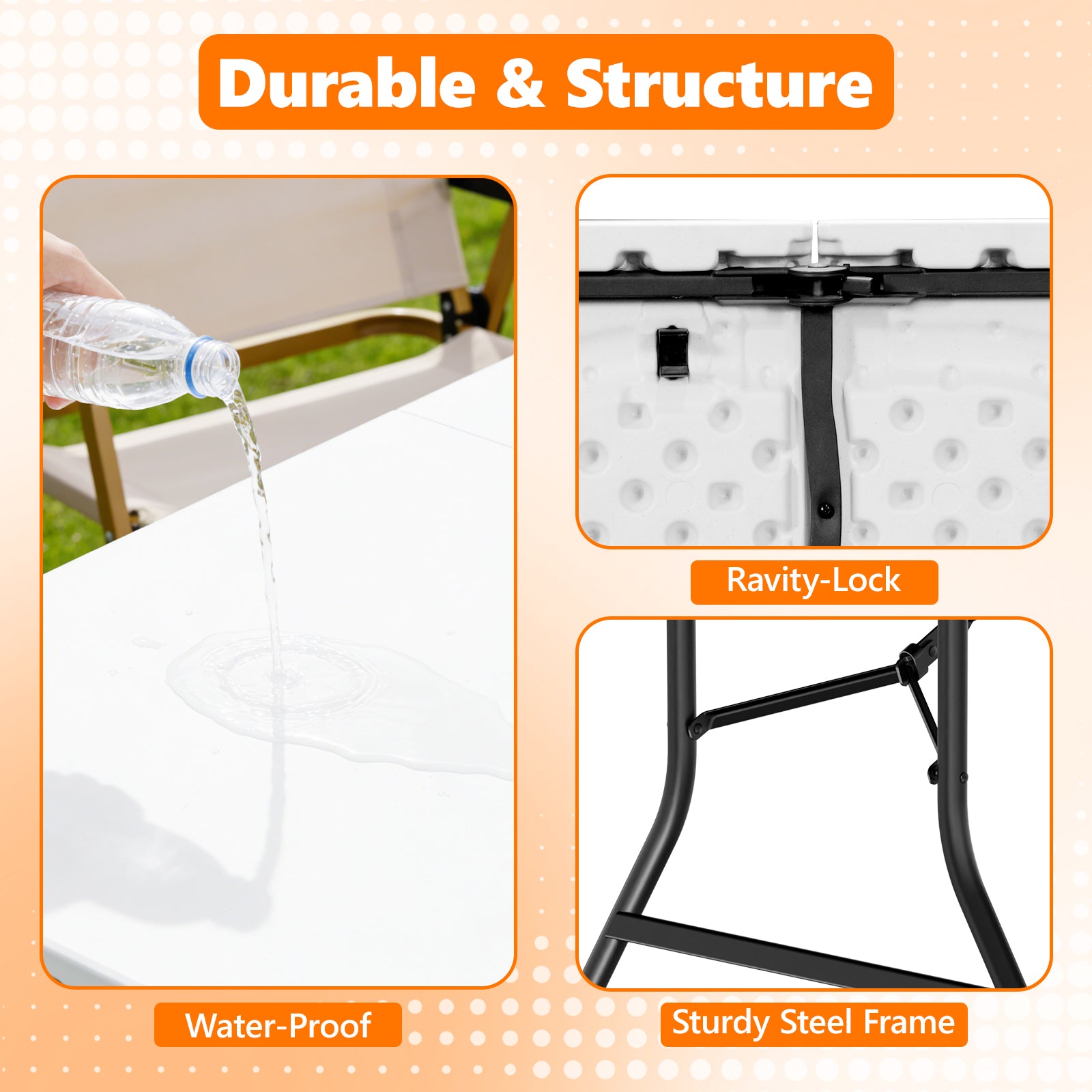 6ft Folding Table - Heavy Duty Fold-in-Half Plastic Table, Portable Utility Tables with Steel Legs for Events, Camping, Indoor & Outdoor Use (White)