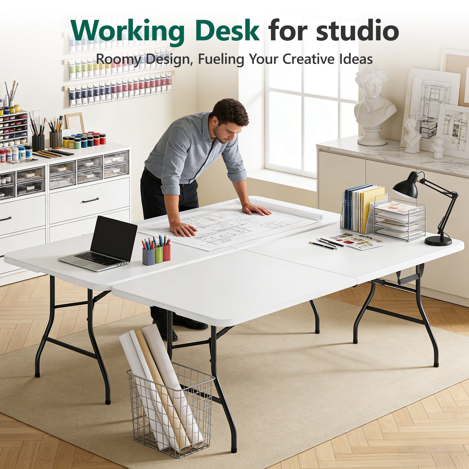 WASUHE 6FT Portable Folding Table, Outdoor Dining Table Mesas Para Fiestas Portable Folding Square Card Table