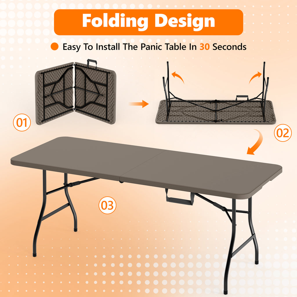 6ft Folding Table - Heavy Duty Fold-in-Half Plastic Table, Portable Utility Tables with Steel Legs for Events, Camping, Indoor & Outdoor Use (White)