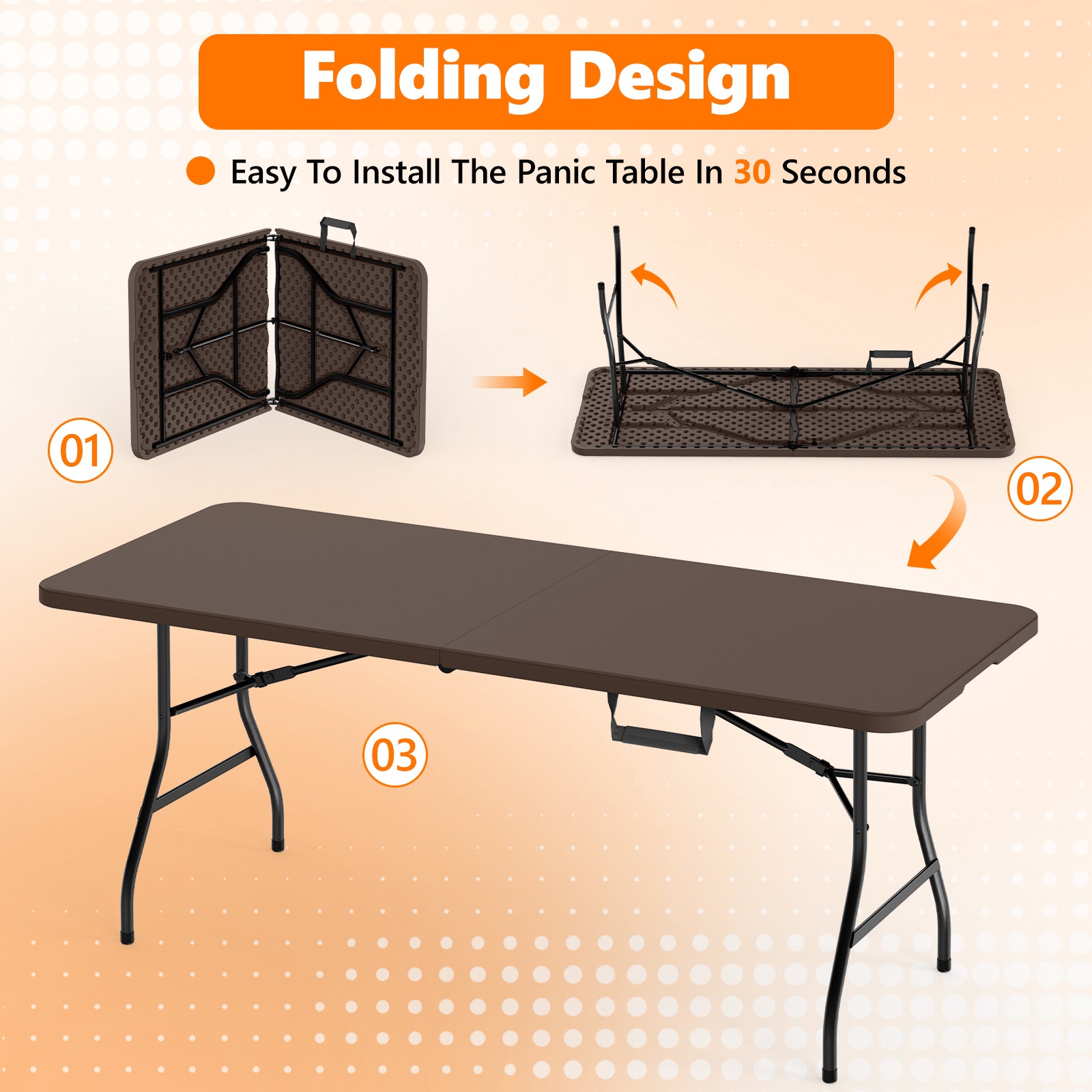 6ft Folding Table - Heavy Duty Fold-in-Half Plastic Table, Portable Utility Tables with Steel Legs for Events, Camping, Indoor & Outdoor Use (White)