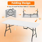 6ft Folding Table - Heavy Duty Fold-in-Half Plastic Table, Portable Utility Tables with Steel Legs for Events, Camping, Indoor & Outdoor Use (White)
