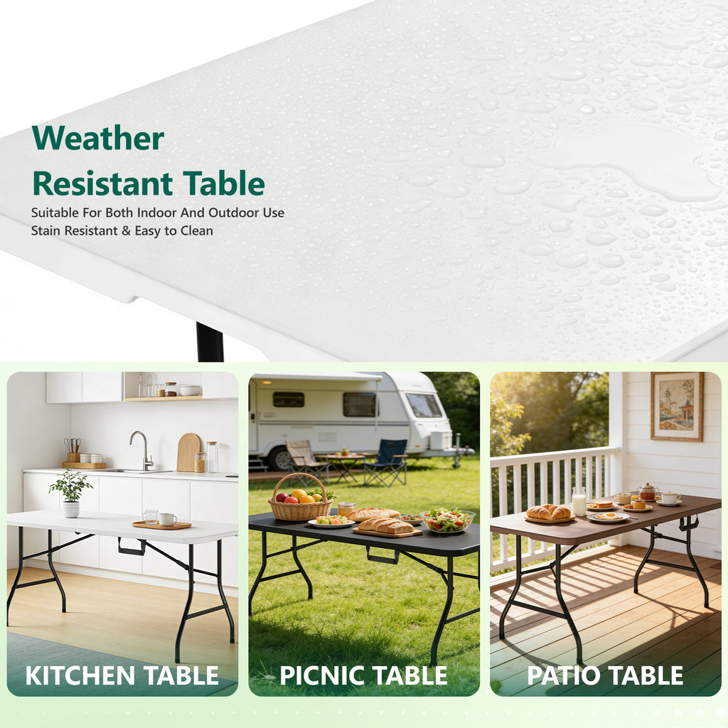 WASUHE 6FT Portable Folding Table, Outdoor Dining Table Mesas Para Fiestas Portable Folding Square Card Table