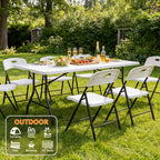 6ft Folding Table - Heavy Duty Fold-in-Half Plastic Table, Portable Utility Tables with Steel Legs for Events, Camping, Indoor & Outdoor Use (White)